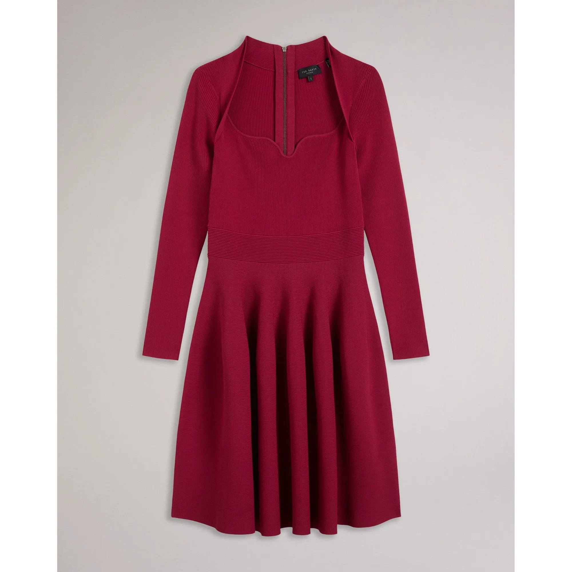 Women Wmd-Viennia-Long Sleeve Knitted Sweetheart Skater Dress - Deep-Pink