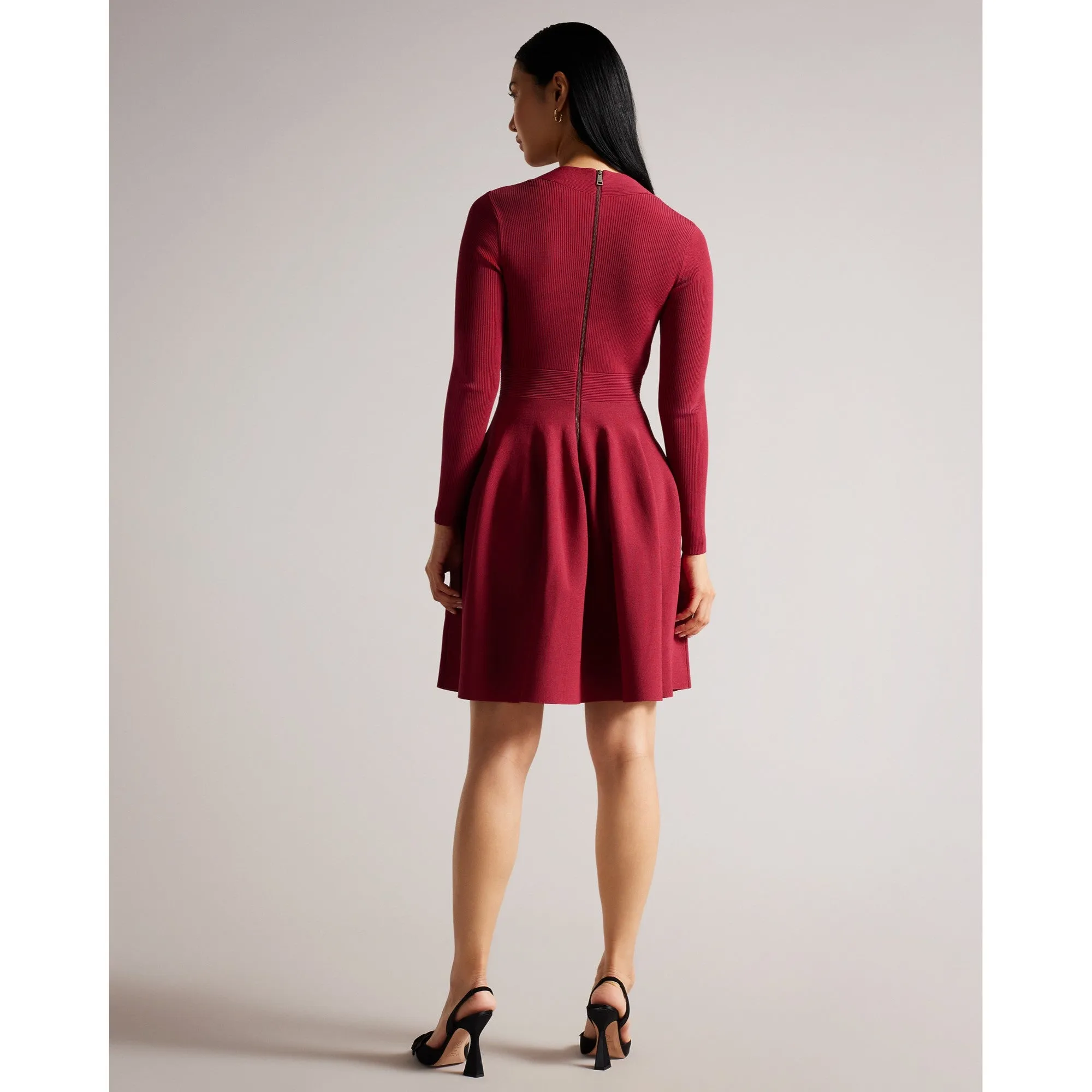 Women Wmd-Viennia-Long Sleeve Knitted Sweetheart Skater Dress - Deep-Pink
