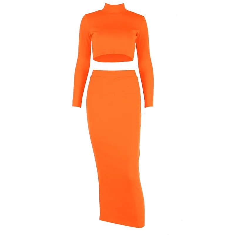 Women's Autumn Ribbed Knitted Solid Long Sleeve Two-Piece Dress