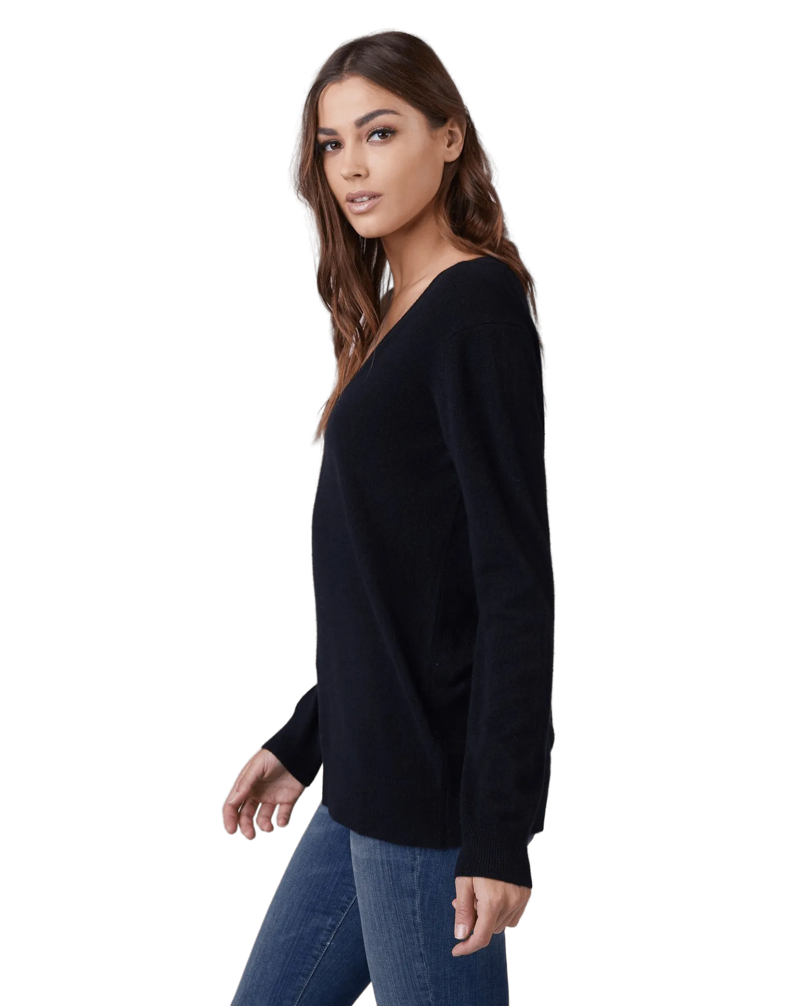 Women's Cashmere V-Neck Sweater in Black