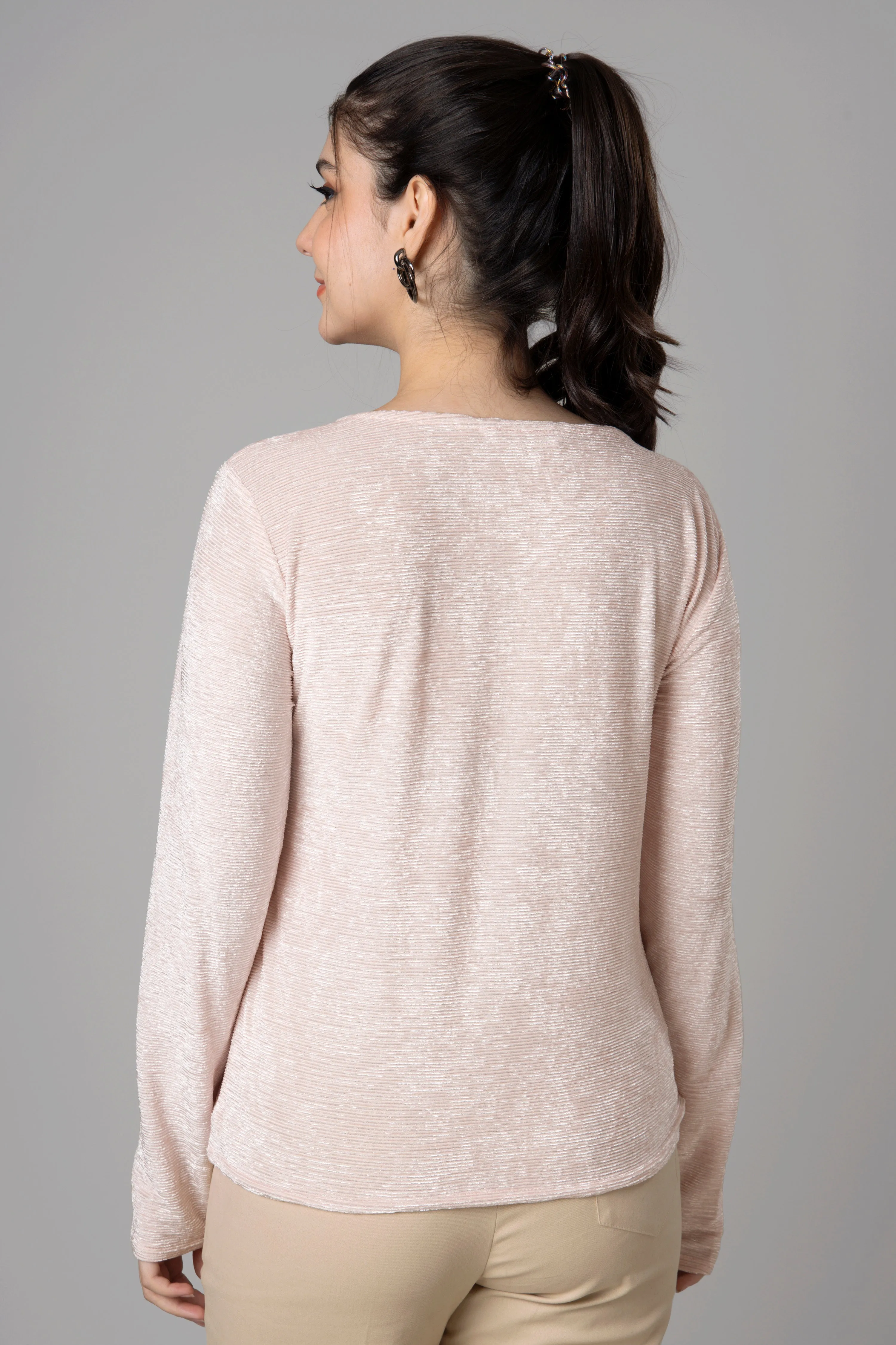 Womens Favourite Pink Lurex velvet T-Shirt