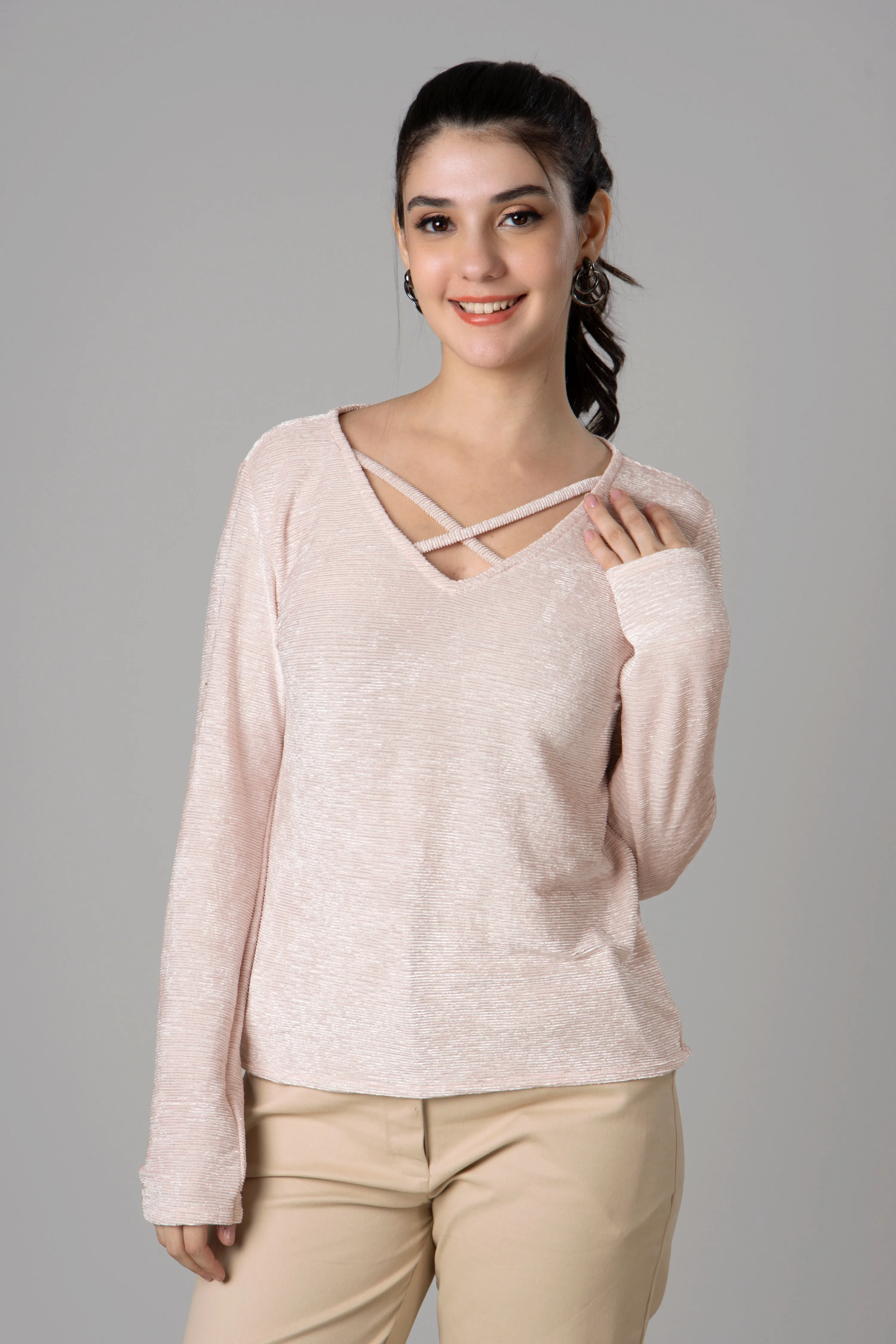 Womens Favourite Pink Lurex velvet T-Shirt
