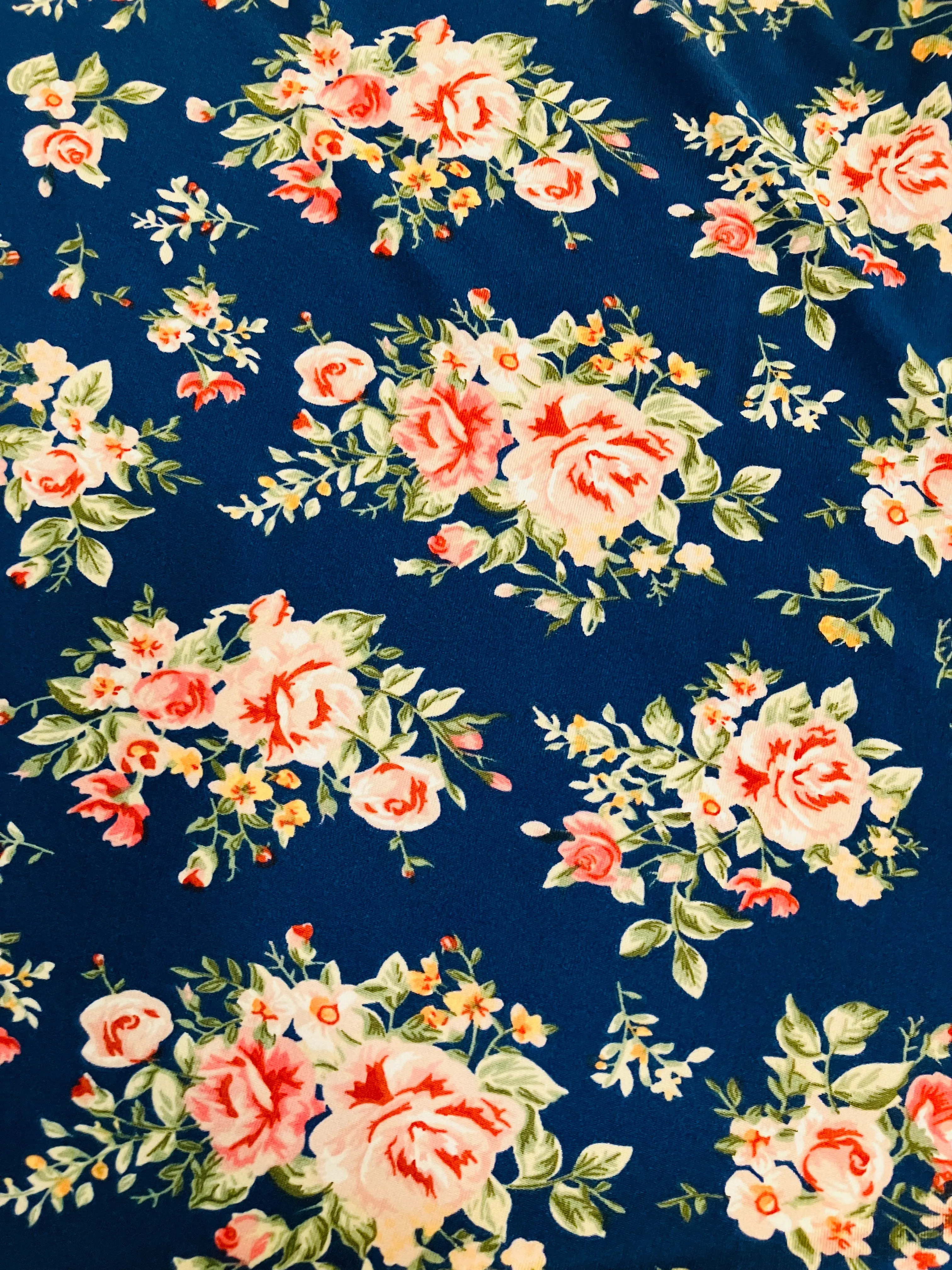 Womens Floral Shirt, Pink Roses Top, Sleeve Converts from 3/4 Length to Long Sleeve, Sizes S/M/L, Blue/Yellow