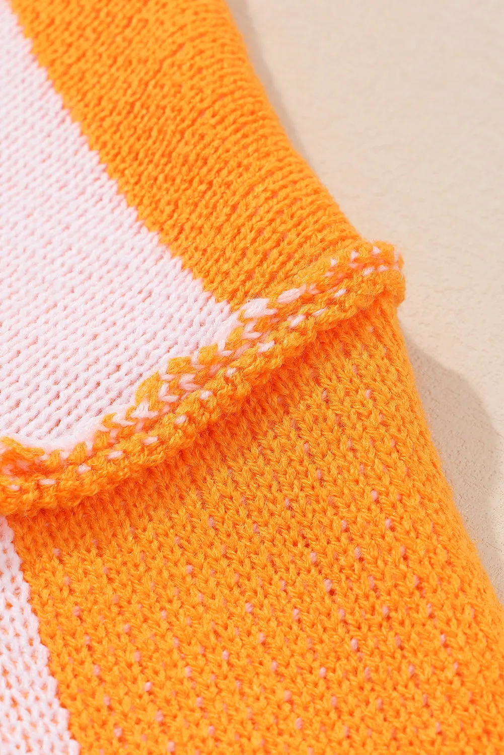 Womens Orange Checkered Bishop Sleeve Sweater