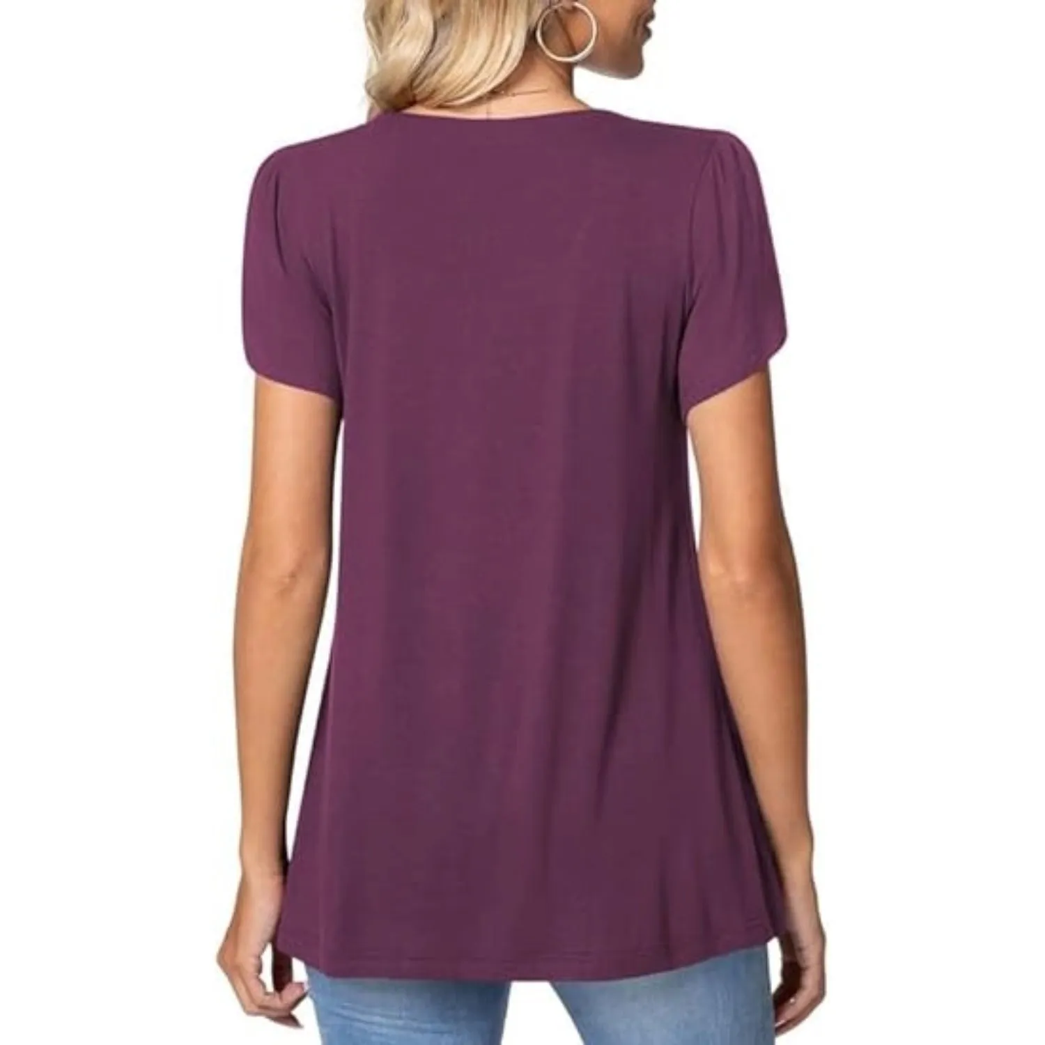 Women's Petal Short Sleeve Square Neck Tunic Tops