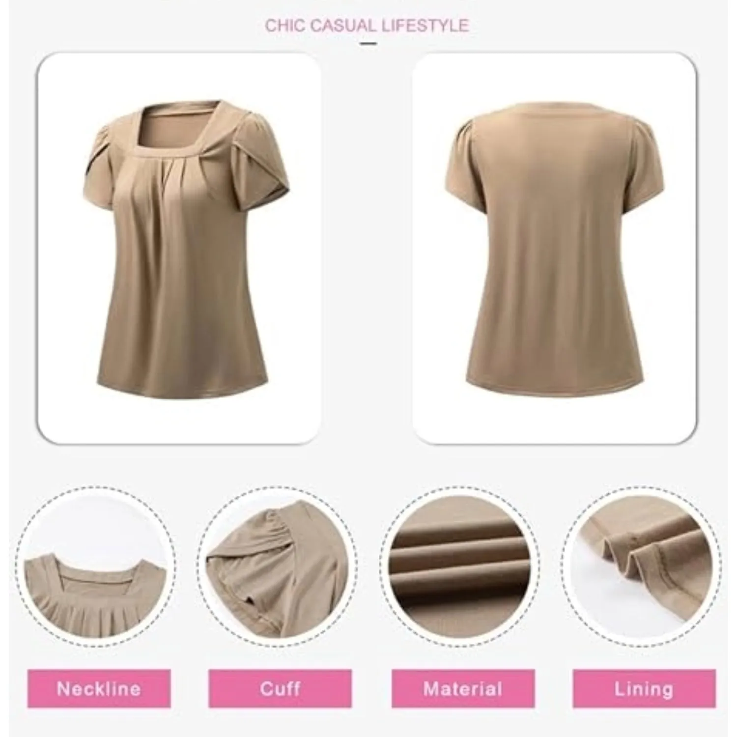 Women's Petal Short Sleeve Square Neck Tunic Tops