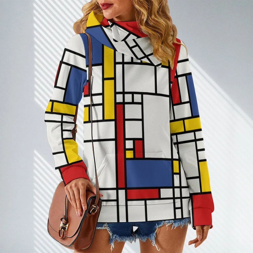 Women's Sweater, Hoodie Sweater Women, Fleece Sweater, Mondrian Sweater, 60s style sweater, Mod 60s Sweater, Women's Hoodie Sweater