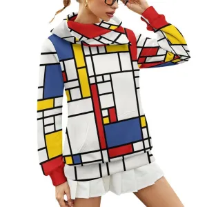 Women's Sweater, Hoodie Sweater Women, Fleece Sweater, Mondrian Sweater, 60s style sweater, Mod 60s Sweater, Women's Hoodie Sweater