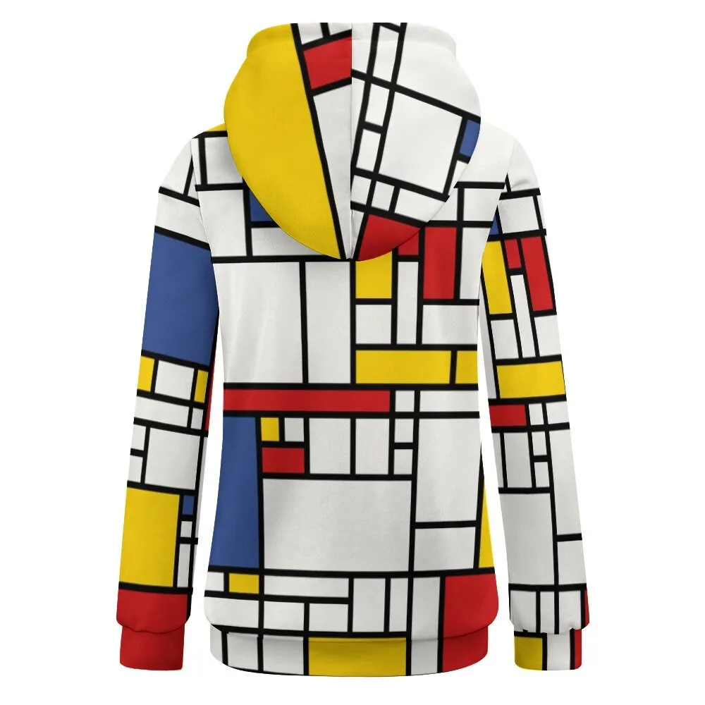 Women's Sweater, Hoodie Sweater Women, Fleece Sweater, Mondrian Sweater, 60s style sweater, Mod 60s Sweater, Women's Hoodie Sweater
