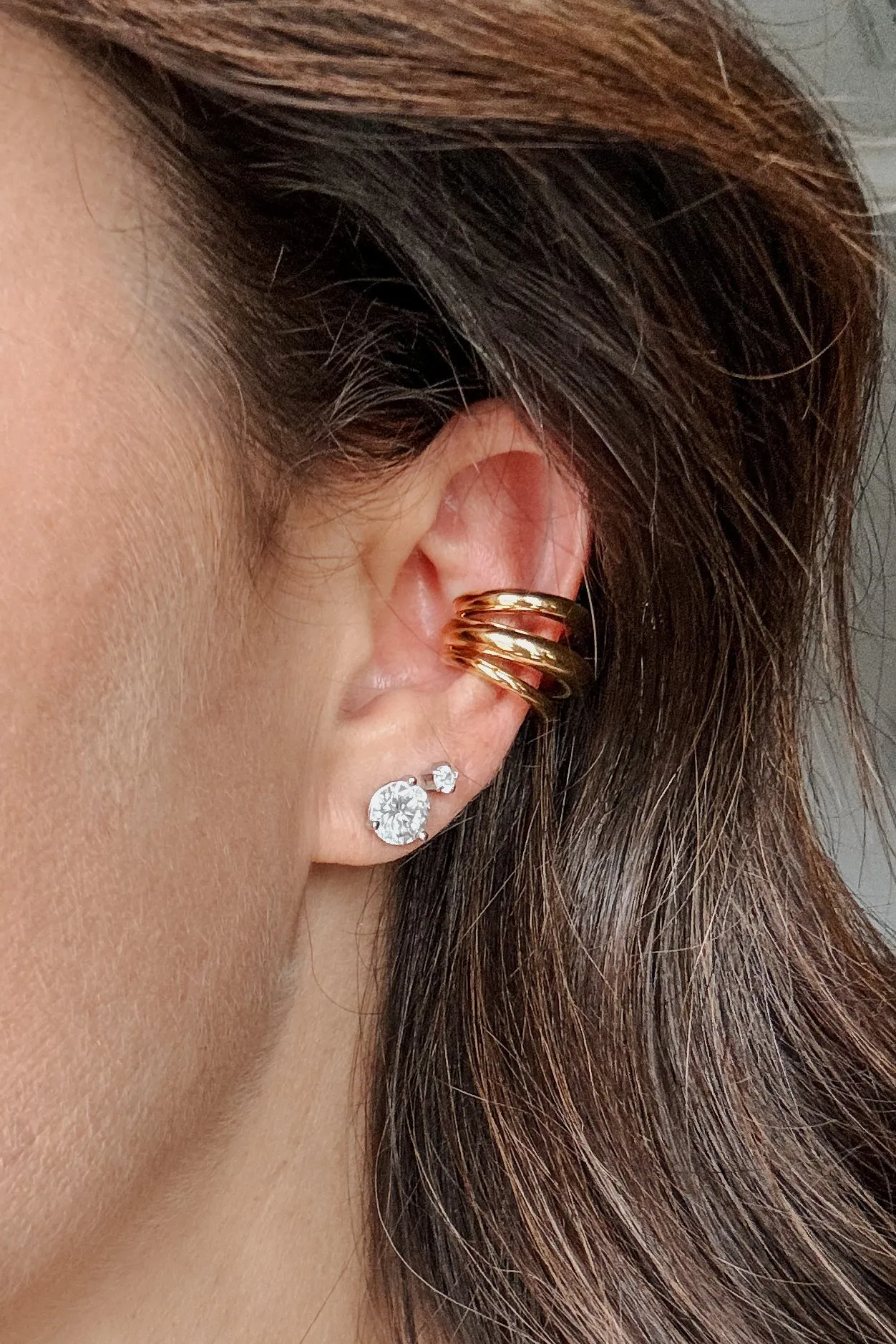 Women's Triple Hoop Ear Cuff | 18k Gold-Plated Stainless Steel Jewelry | Tarnish-Resistant