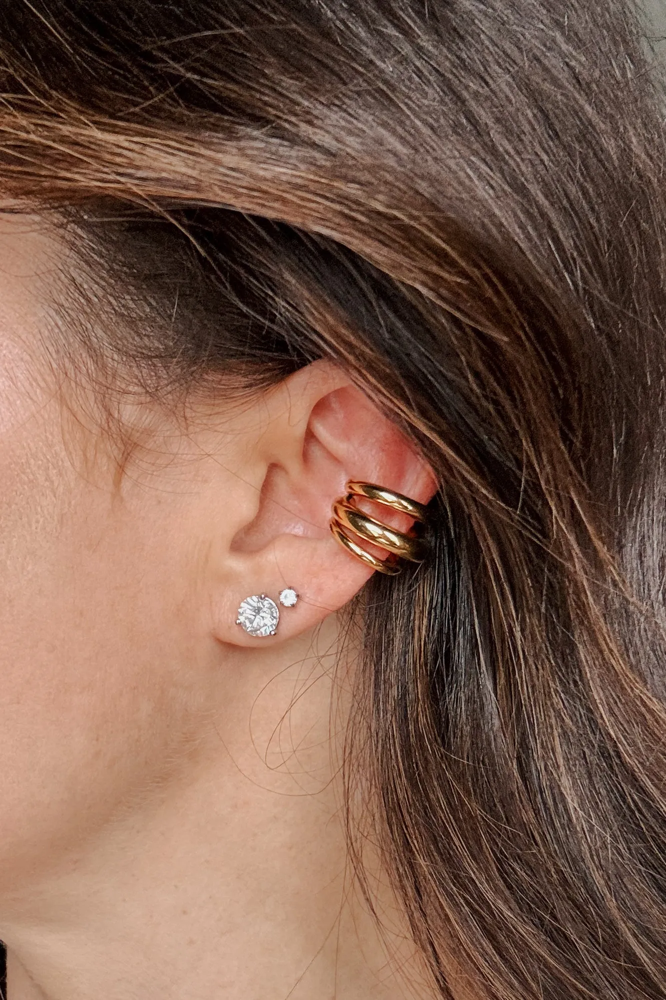 Women's Triple Hoop Ear Cuff | 18k Gold-Plated Stainless Steel Jewelry | Tarnish-Resistant