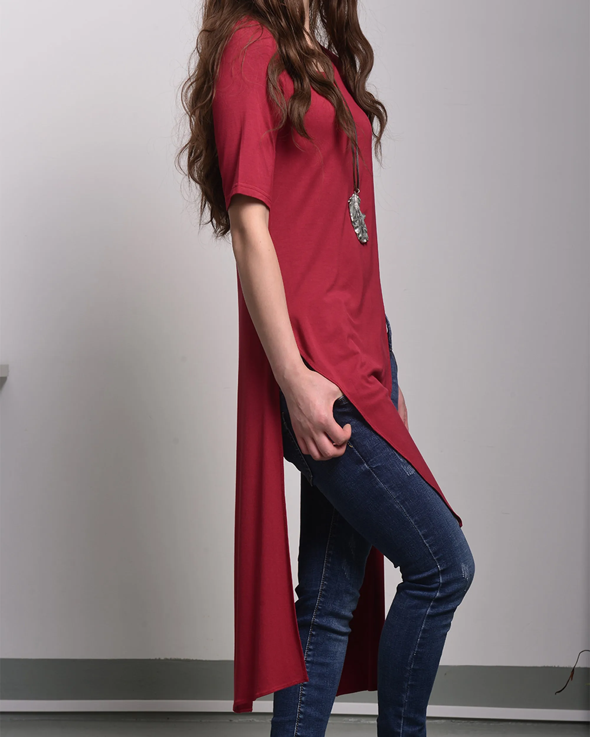 Women's tunic dress/modal cotton tunic dress/short sleeve dress/asymmetrical top/customized black dress(Y1943)