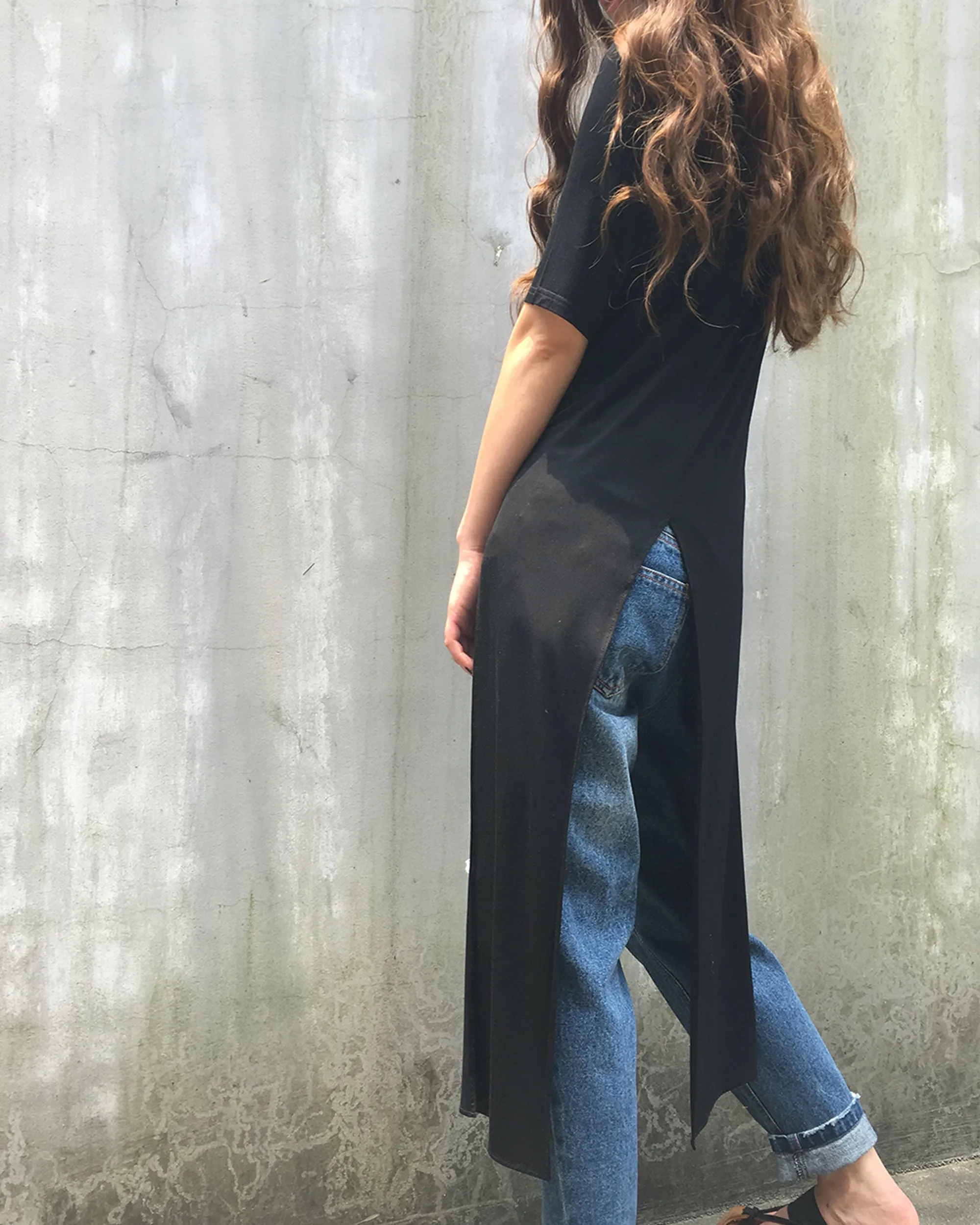 Women's tunic dress/modal cotton tunic dress/short sleeve dress/asymmetrical top/customized black dress(Y1943)