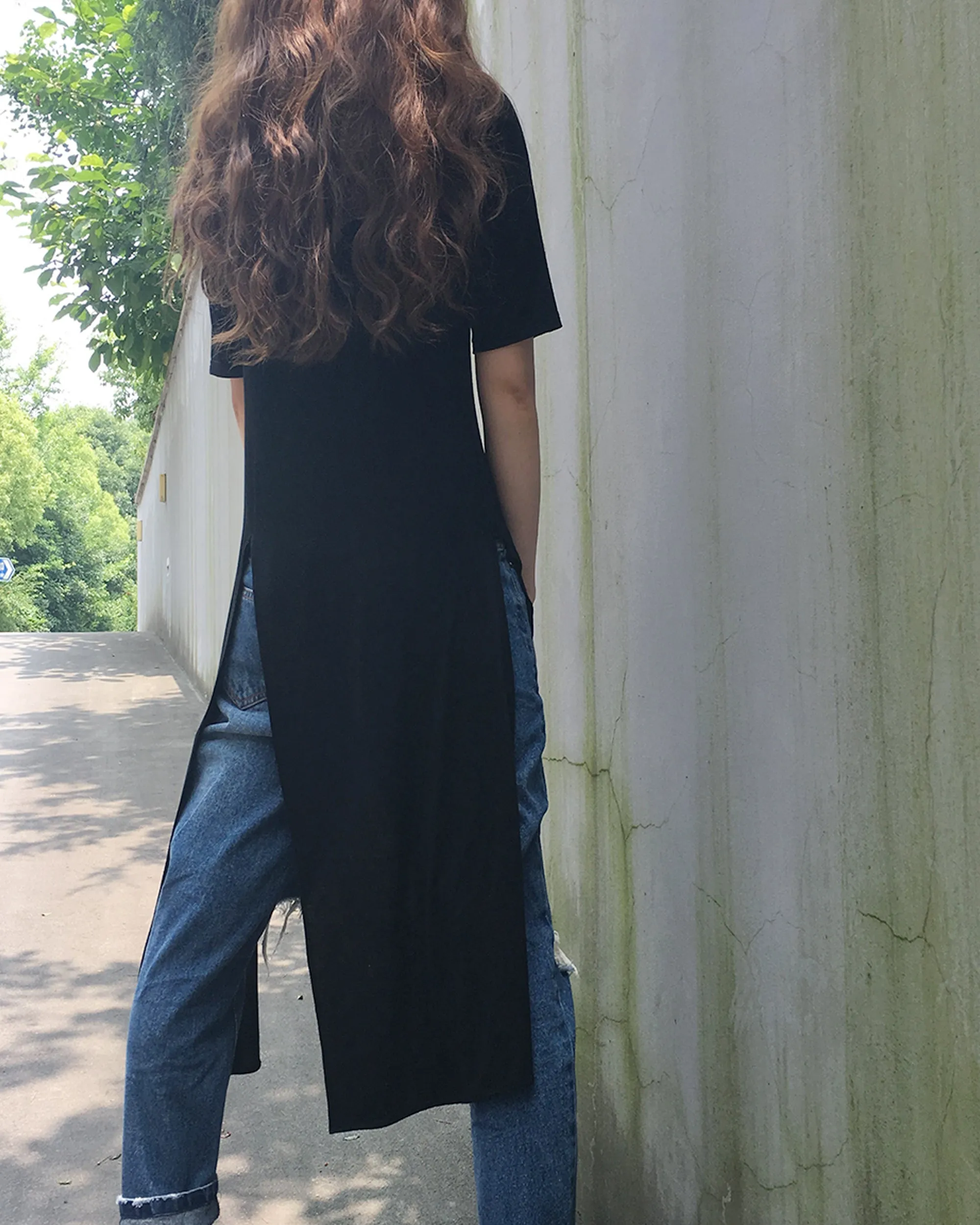 Women's tunic dress/modal cotton tunic dress/short sleeve dress/asymmetrical top/customized black dress(Y1943)