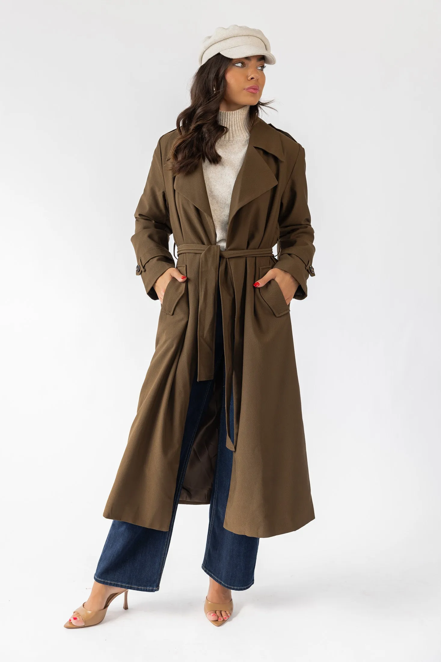 Wynn Khaki Belted Long Coat - Final Sale