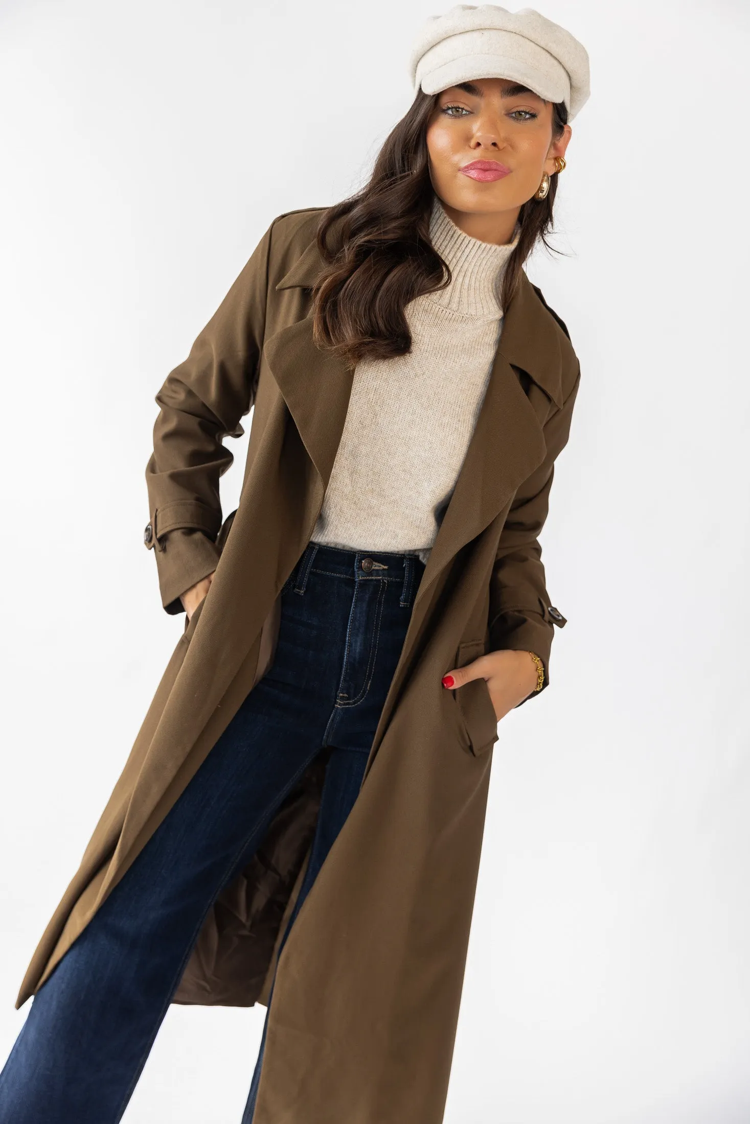 Wynn Khaki Belted Long Coat - Final Sale