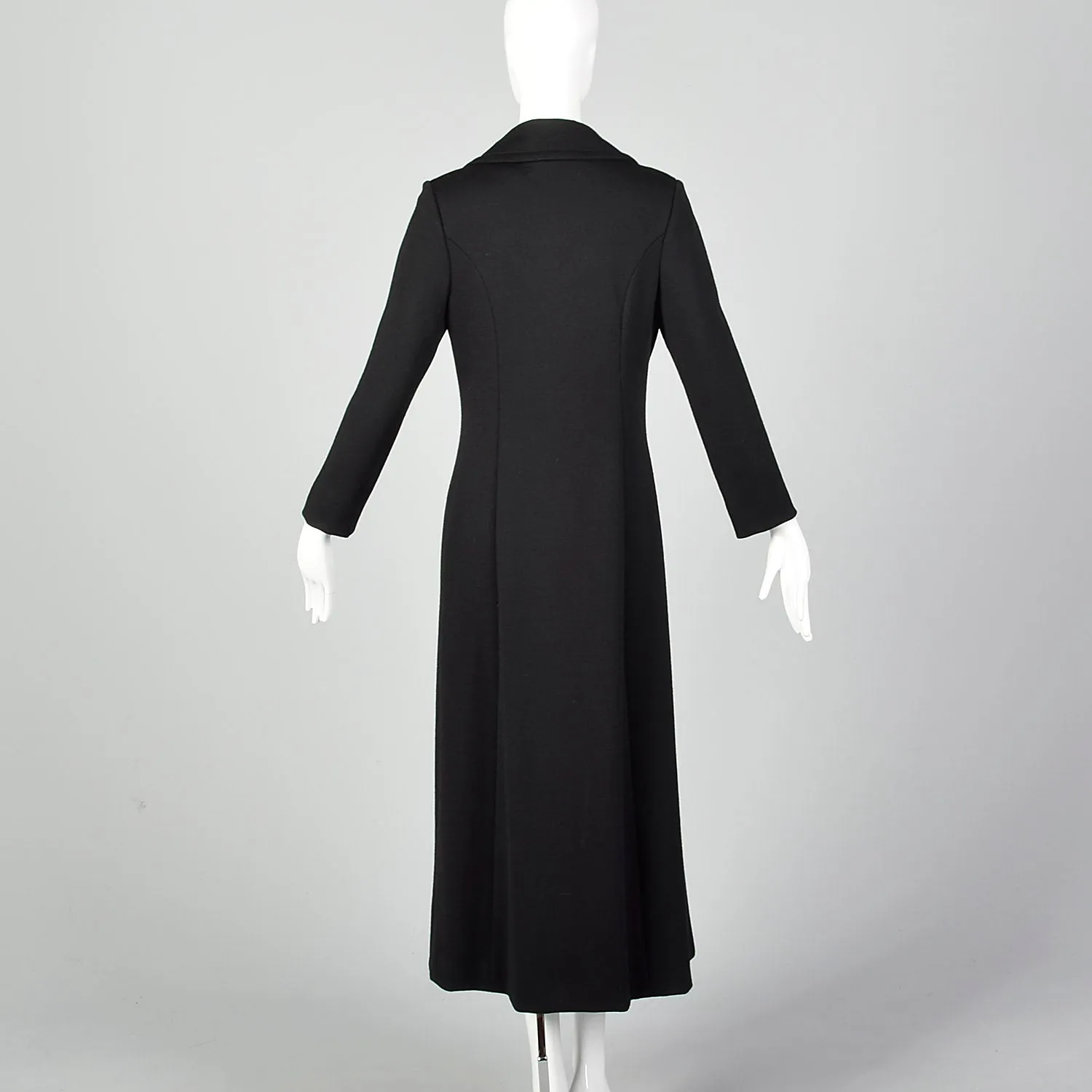 XS 1970s Double Breasted Black Maxi Coat