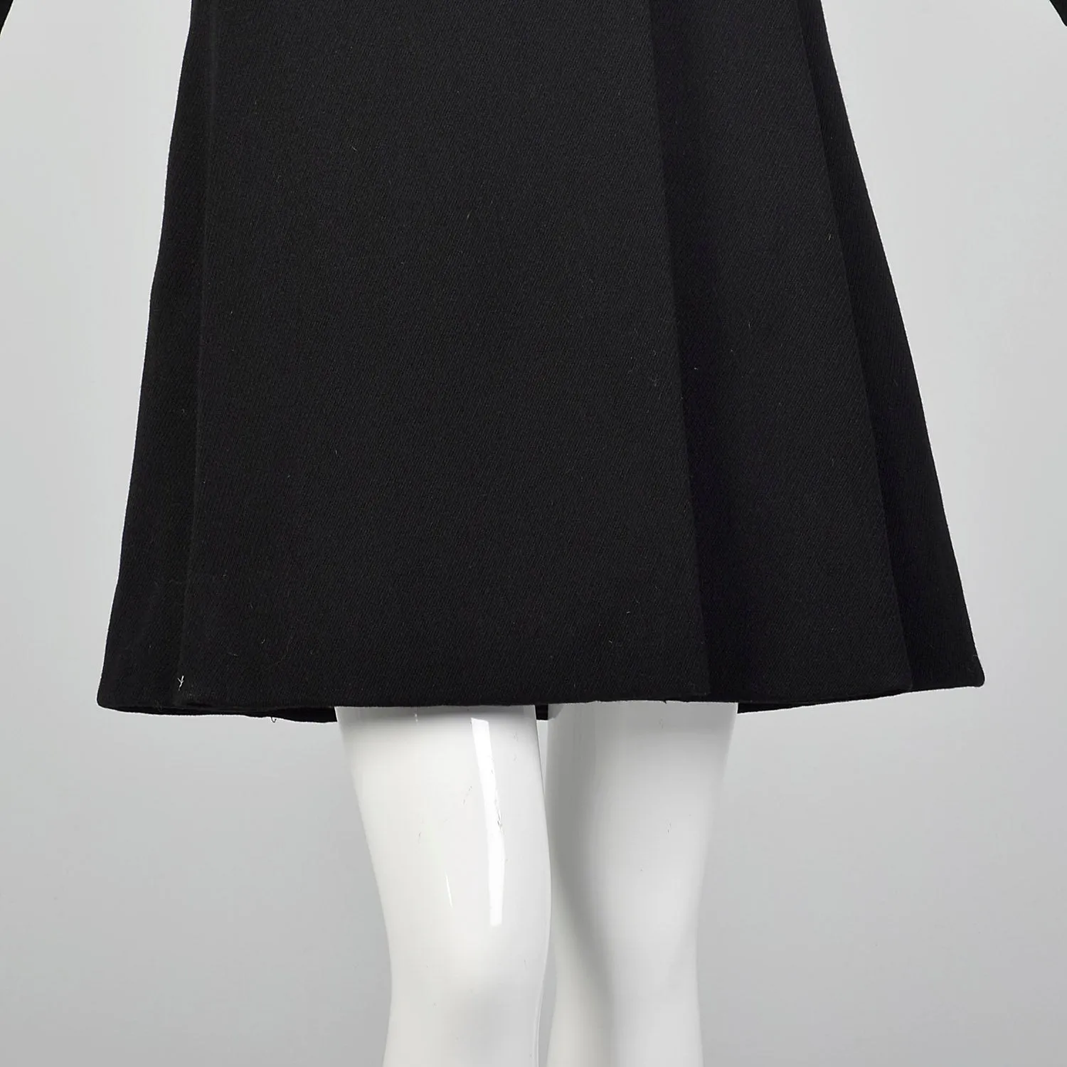 XXS 1960s Double-Breasted Black Wool Coat