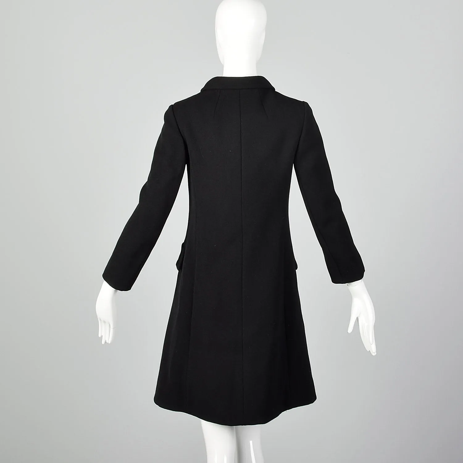 XXS 1960s Double-Breasted Black Wool Coat