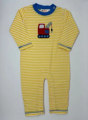 Yellow & White Stripe Romper w/ Crane