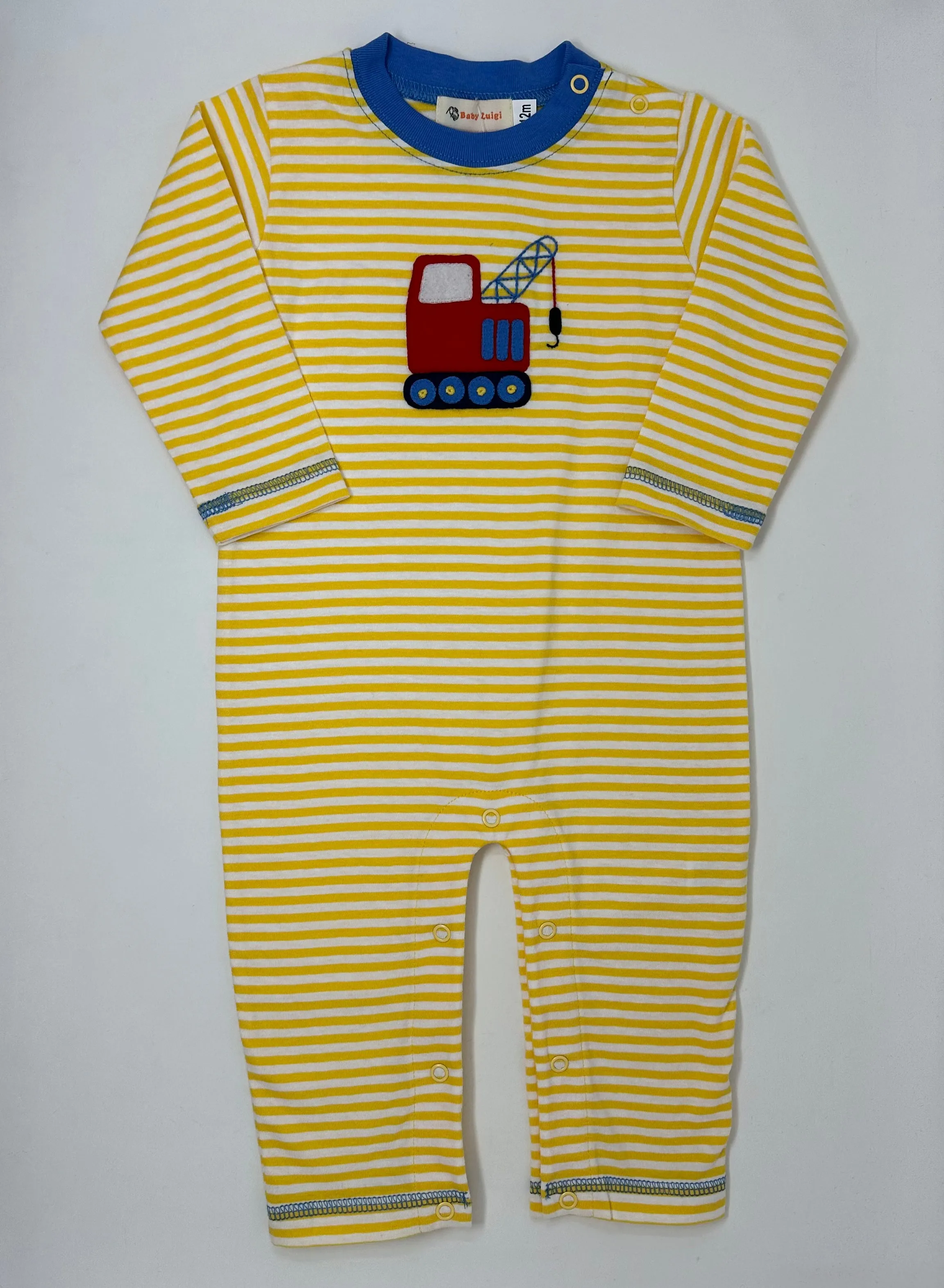 Yellow & White Stripe Romper w/ Crane