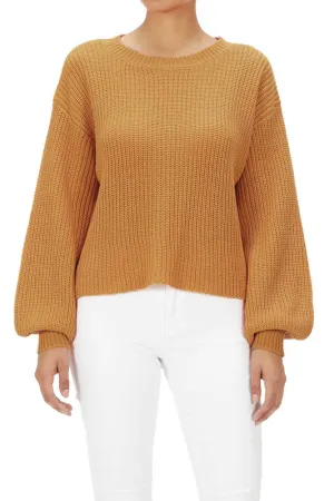 Yemak Women's Wide Puff Sleeve Waffle Knit Sweater Pullover Top MK3654