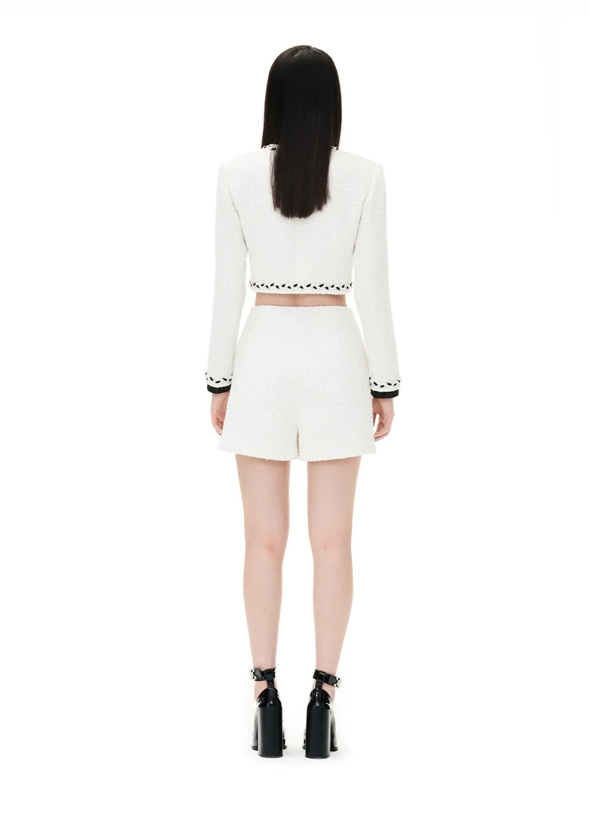 YES BY YESIR Fall/Winter Embossed tweed blazer jacket skort - Charli