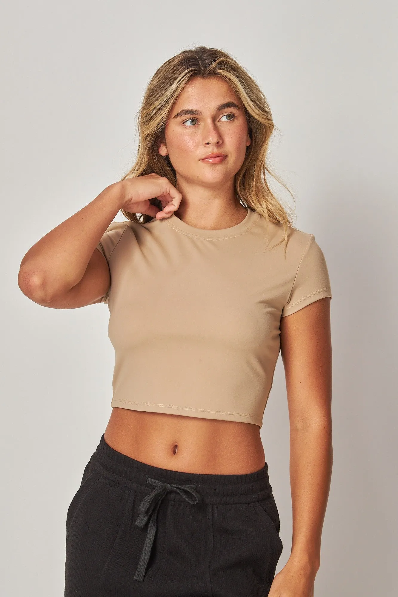 Zoey Double Layered Pale Coco Short Sleeve Baby Tee