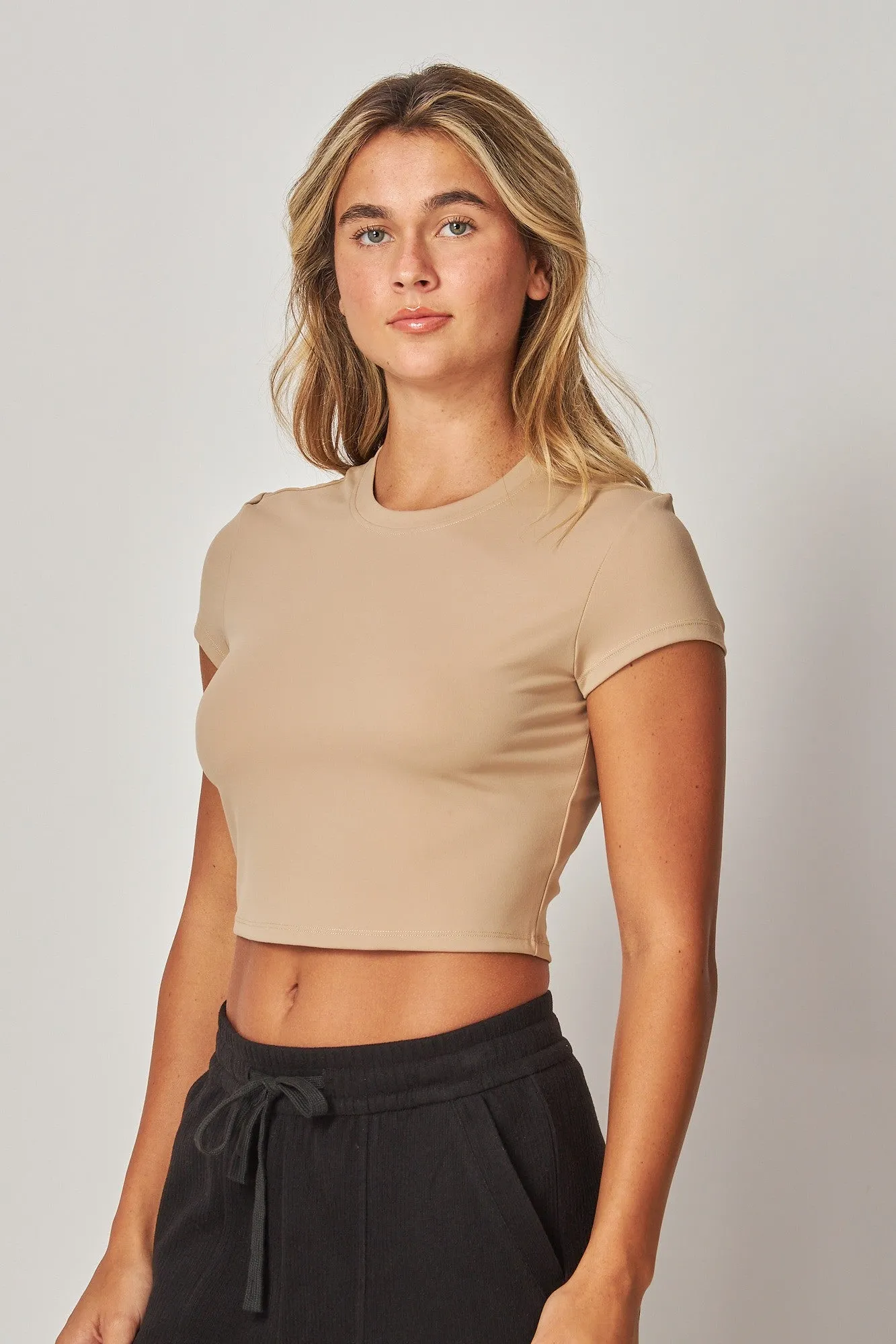 Zoey Double Layered Pale Coco Short Sleeve Baby Tee